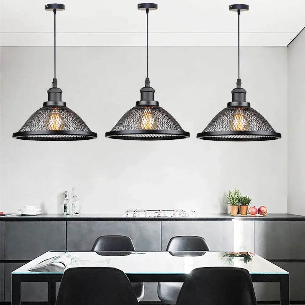 Industrial black iron net-cage pendant light for kitchens