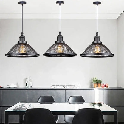 Industrial black iron net-cage pendant light for kitchens