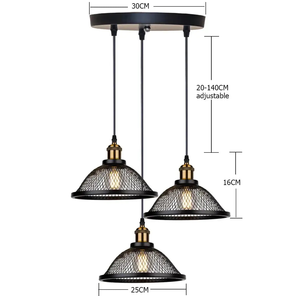 Industrial black and brass mesh pendant light fixture kitchen