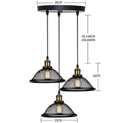 Industrial black and brass mesh pendant light fixture kitchen