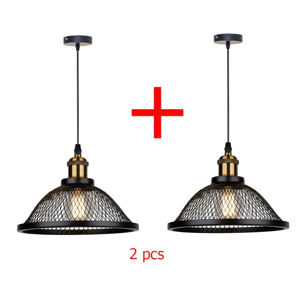 Industrial black and brass mesh pendant light fixture kitchen