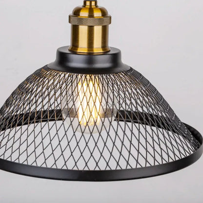 Industrial black and brass mesh pendant light fixture kitchen