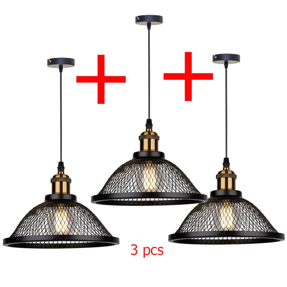 Industrial black and brass mesh pendant light fixture kitchen