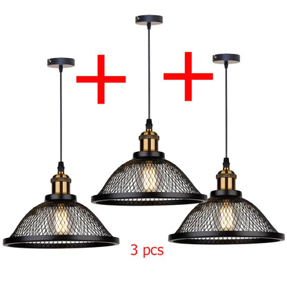 Industrial black and brass mesh pendant light fixture kitchen