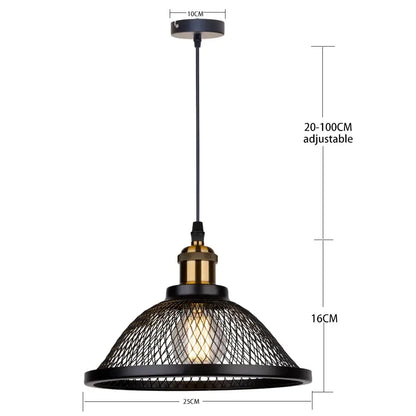 Industrial black and brass mesh pendant light fixture kitchen