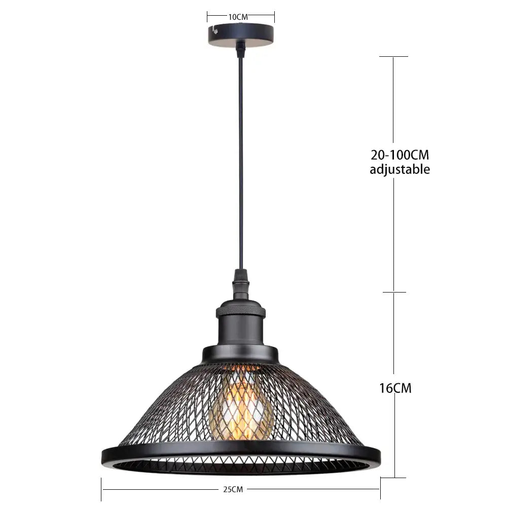 Industrial black and brass mesh pendant light fixture kitchen