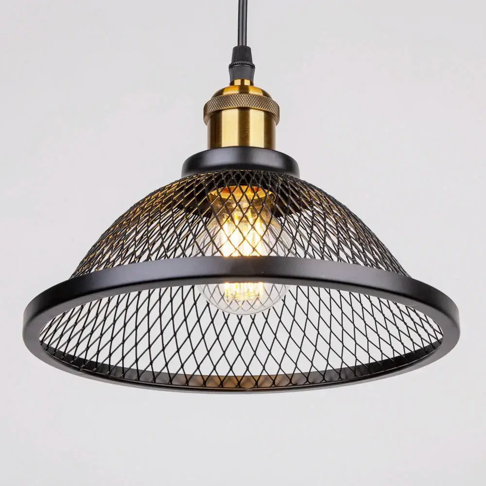 Industrial black and brass mesh pendant light fixture kitchen