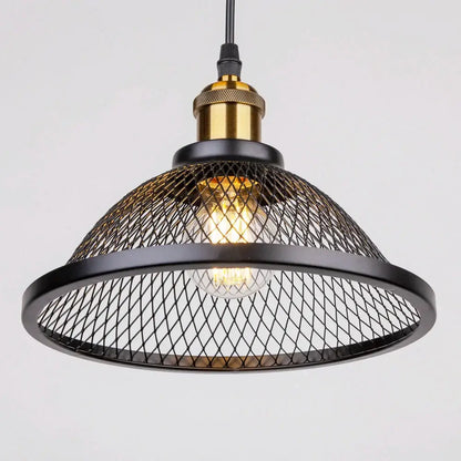 Industrial black and brass mesh pendant light fixture kitchen