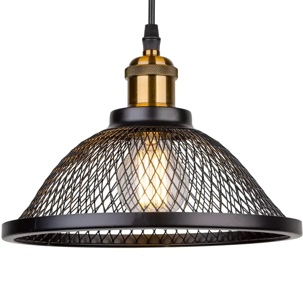 Industrial black and brass mesh pendant light fixture kitchen