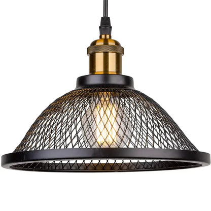 Industrial black and brass mesh pendant light fixture kitchen