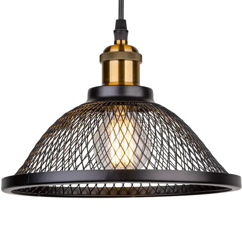Industrial black and brass mesh pendant light fixture kitchen