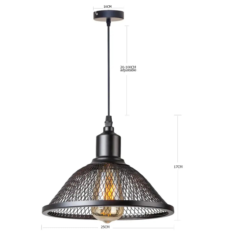 Industrial black and brass mesh pendant light fixture kitchen