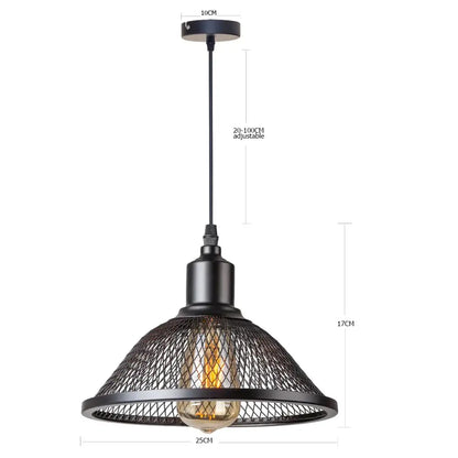 Industrial black and brass mesh pendant light fixture kitchen