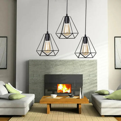 Modern geometric black iron pendant lights for kitchen
