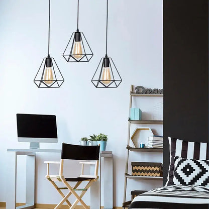 Modern geometric black iron pendant lights for kitchen
