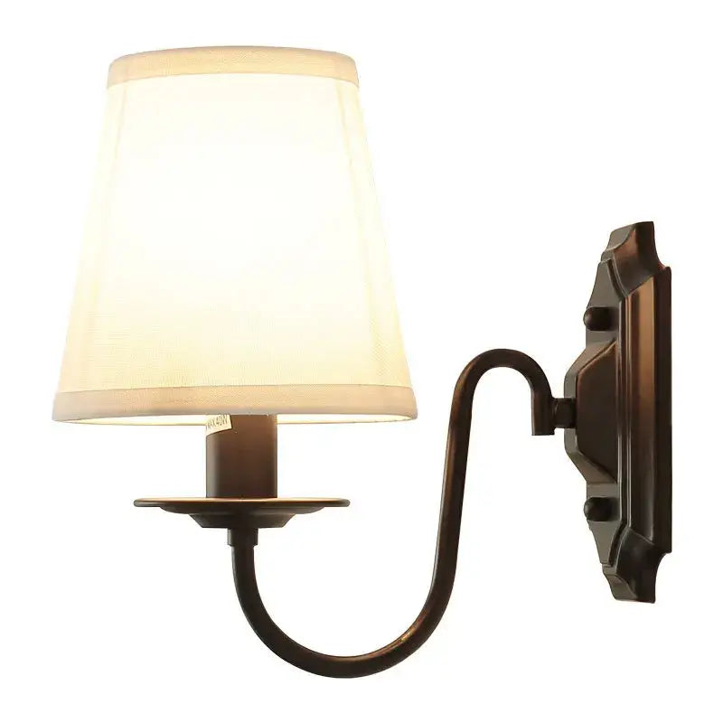 Antique bronze iron wall lamp with fabric shade for bedroom