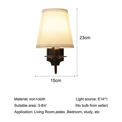Antique bronze iron wall lamp with cream fabric shade for bedroom