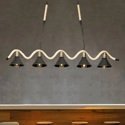 Industrial black & cream hemp rope island pendant kitchen light