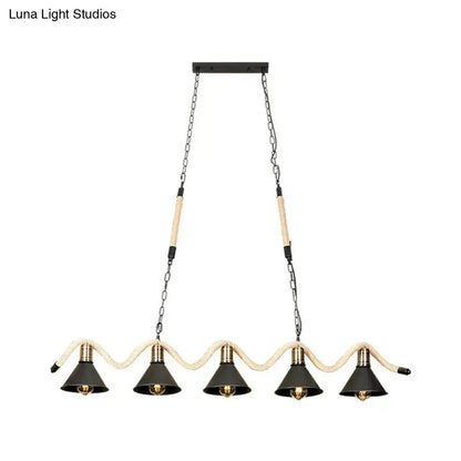 Industrial black & cream hemp rope island pendant kitchen light