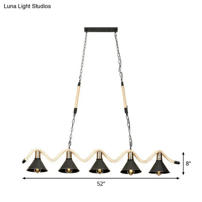 Industrial black & cream hemp rope island pendant kitchen light