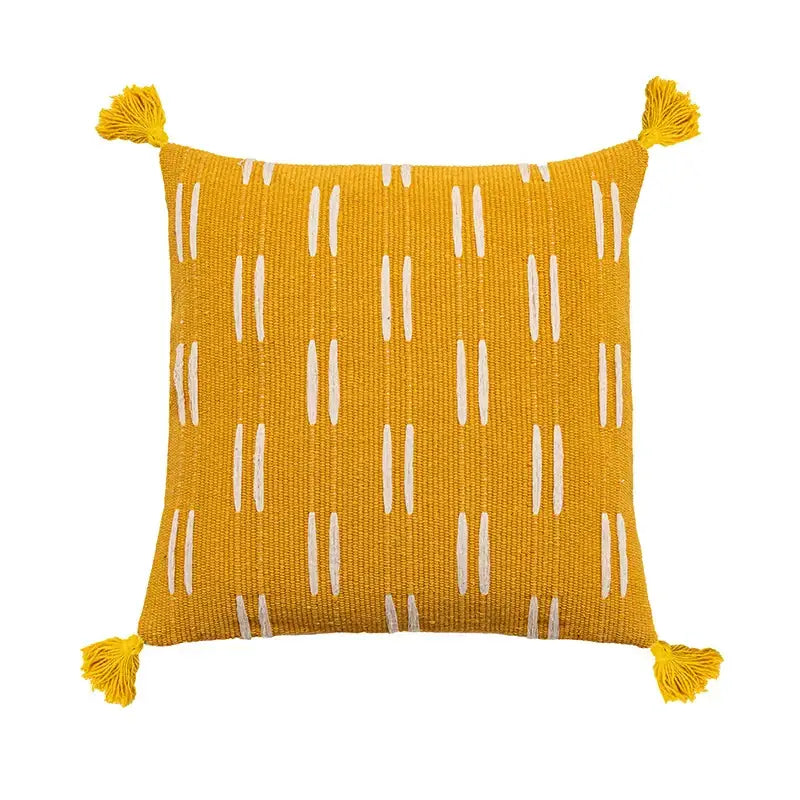 Woven black ivory mustard tassel cushion cover living room set of 6