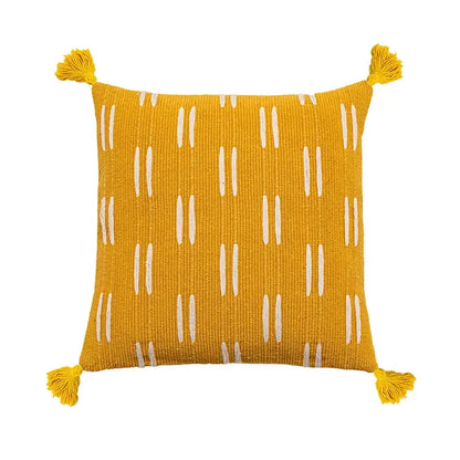 Woven black ivory mustard tassel cushion cover living room set of 6