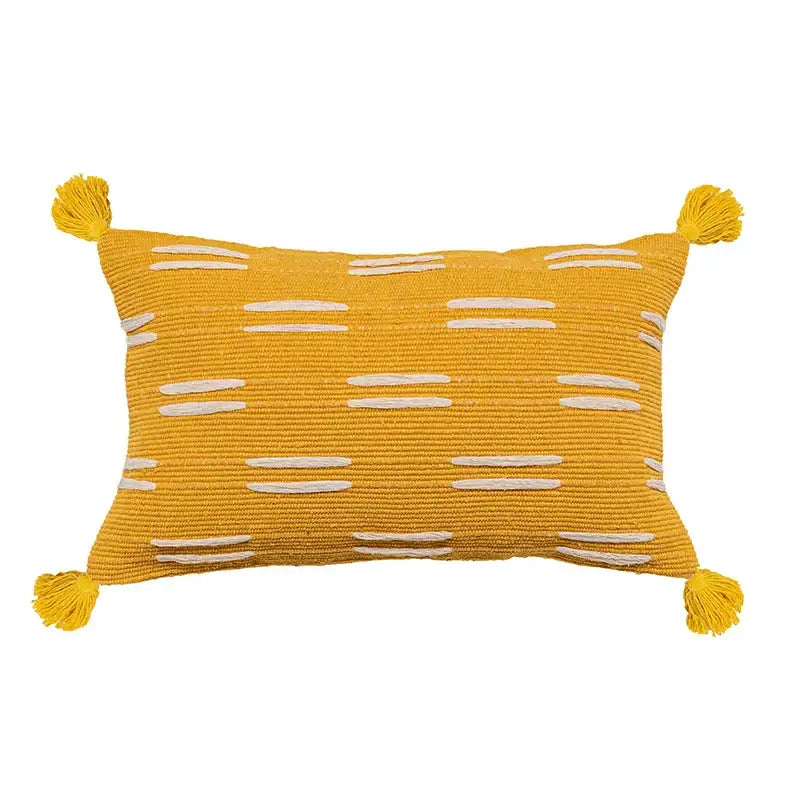 Woven black ivory mustard tassel cushion cover living room set of 6