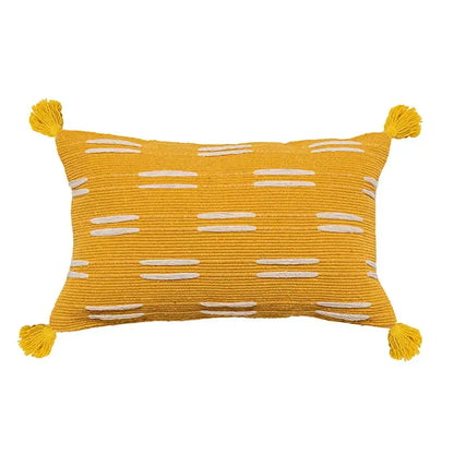 Woven black ivory mustard tassel cushion cover living room set of 6
