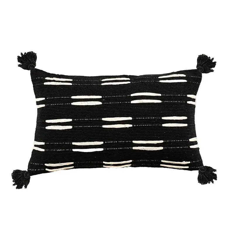 Woven black ivory mustard tassel cushion cover living room set of 6