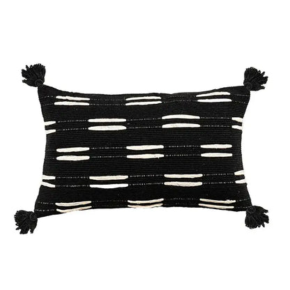 Woven black ivory mustard tassel cushion cover living room set of 6