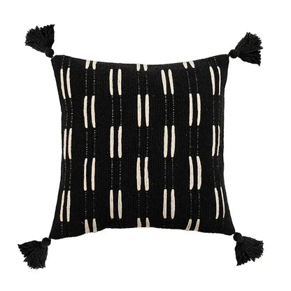 Woven black ivory mustard tassel cushion cover living room set of 6