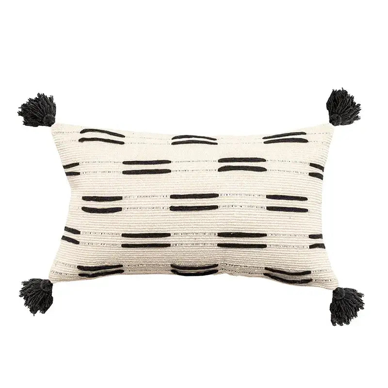 Woven black ivory mustard tassel cushion cover living room set of 6