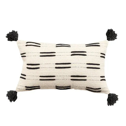 Woven black ivory mustard tassel cushion cover living room set of 6