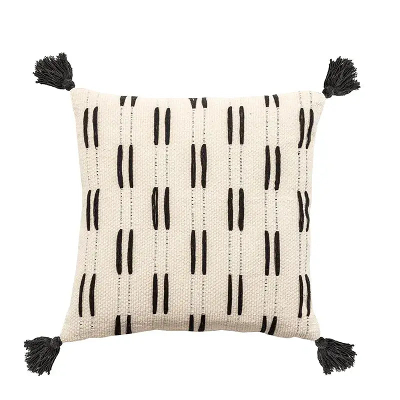 Woven black ivory mustard tassel cushion cover living room set of 6