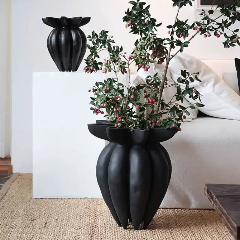 Artistic black jellyfish petal ceramic vase living room decor