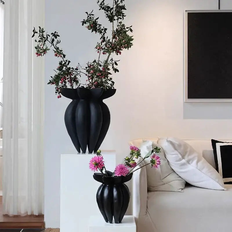 Artistic black jellyfish petal ceramic vase living room decor