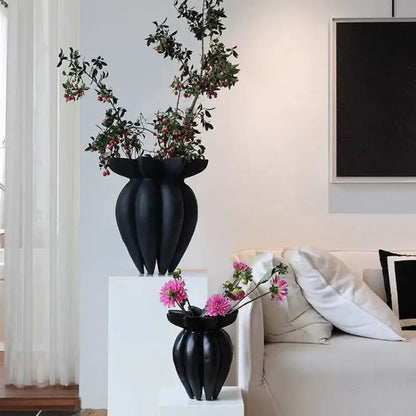 Artistic black jellyfish petal ceramic vase living room decor