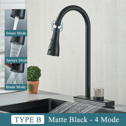 Matte black & gold kitchen faucet with pull down sprayer