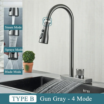Matte black & gold kitchen faucet with pull down sprayer
