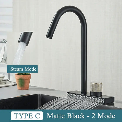 Matte black & gold kitchen faucet with pull down sprayer