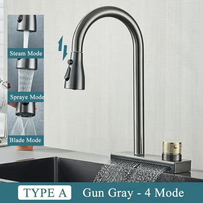 Matte black & gold kitchen faucet with pull down sprayer