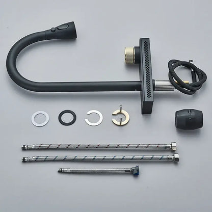 Matte black kitchen faucet with flexible pull out nozzle