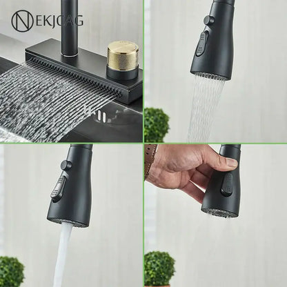 Matte black kitchen faucet with flexible pull out nozzle