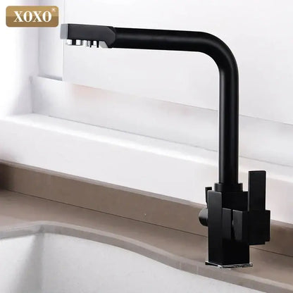 Modern black speckled dual handle kitchen faucet