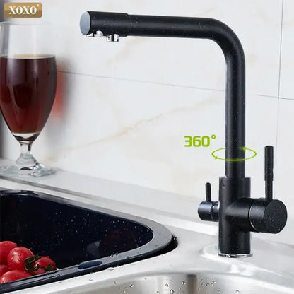 Modern black speckled dual handle kitchen faucet