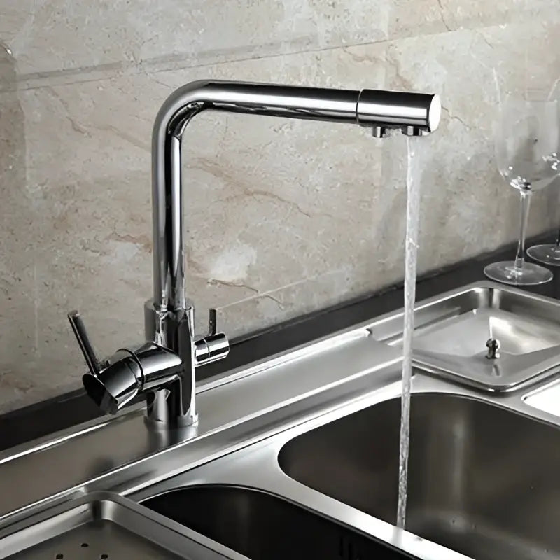 Modern black speckled dual handle kitchen faucet
