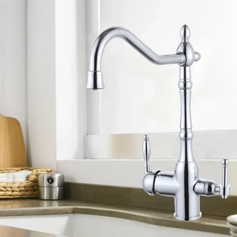 Modern black speckled dual handle kitchen faucet