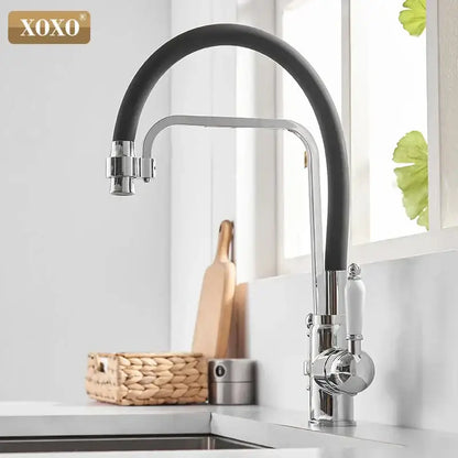Modern black speckled dual handle kitchen faucet