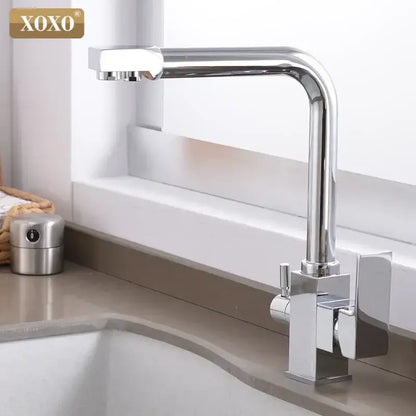 Modern black speckled dual handle kitchen faucet