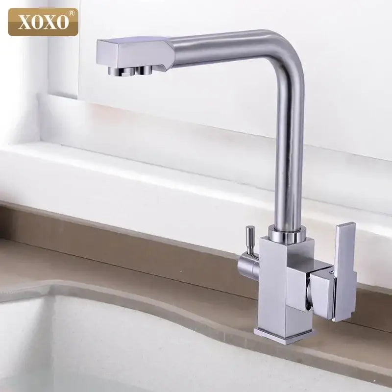 Modern black speckled dual handle kitchen faucet